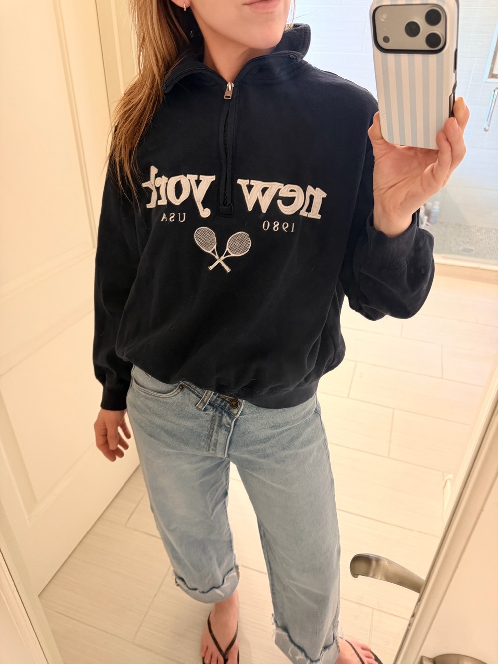 Hollister Navy Fleece Quarter Zip Pullover